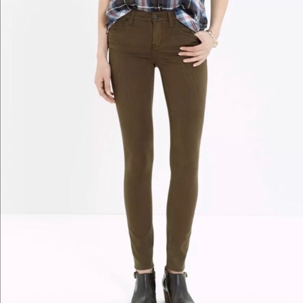 MADEWELL SKINNY SKINNY SATEEN OLIVE GREEN JEANS